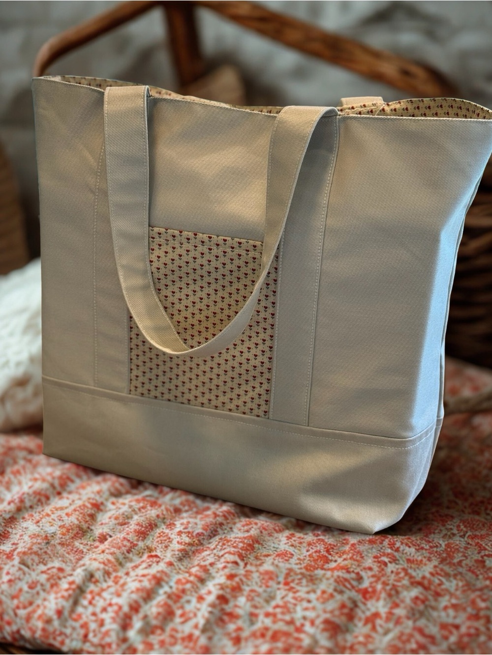 OOAK Handmade Tote | Vintage Heart Cotton Pocket | Mother’s Day Inspired - Picture 5 of 7